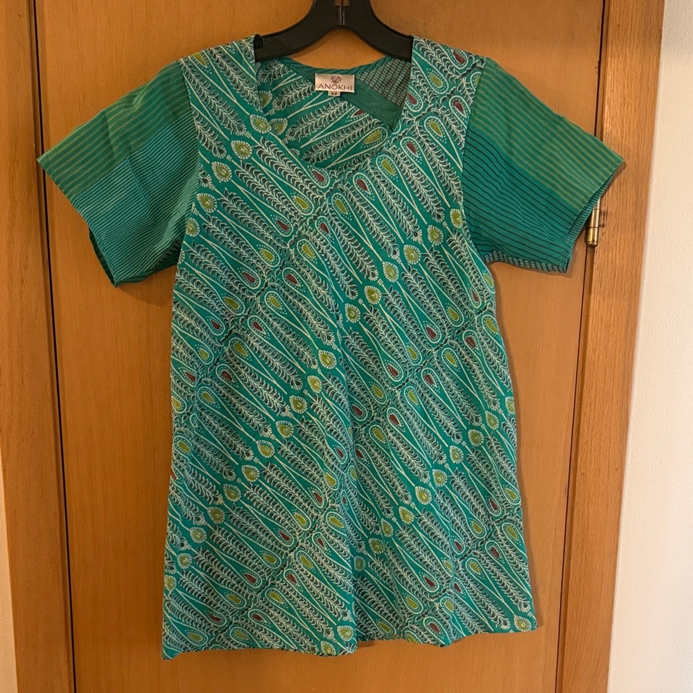 Anokhi Women’s Lightweight Printed Cotton Top Blouse Green Size XS